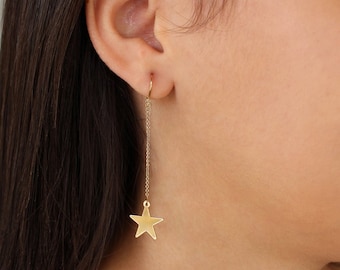 Long Star Earrings * Star earrings * threader earring * Dangle Star earrings * Star Drop Earrings * Star Jewelry * Gold Star Earrings *