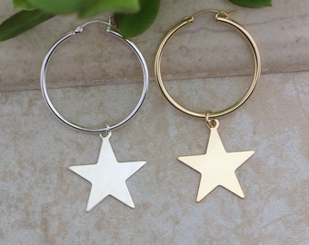 ピアス Numbering Two-way Star Hoop Earrings #7104 5BNY296 Star Shaped Outline Huggie Hoop Earrings - Pair - 316L