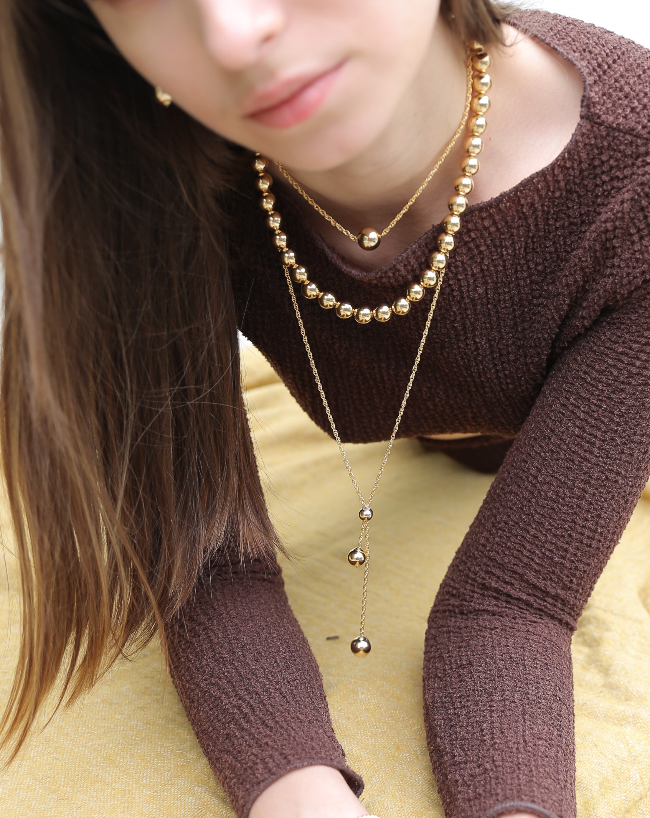 【TommassiniJewelry】Chunky Ball Lariat Yネックレス Double Ball Link Drop Lariat Necklace, Chunky Ball Lariat