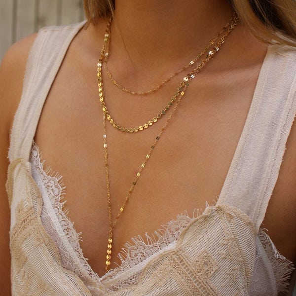 Guldfyllt Layered Y Halsband - Flersträngat Lariat