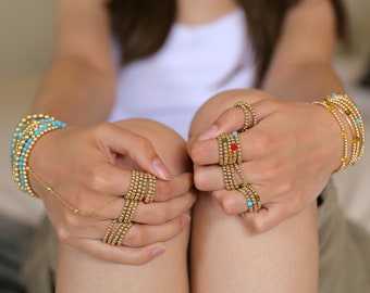Dehnbarer Perlen Ring - Stapelring - Gold Filled Kristallkugel Ring - Elastischer Ring