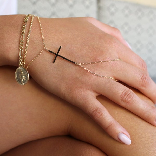Cross Ring Chain Bracelet | Slave Bracelet | hand chain | Finger Bracelet | Cross chain ring | hand jewelry | Cross Finger Bracelet |