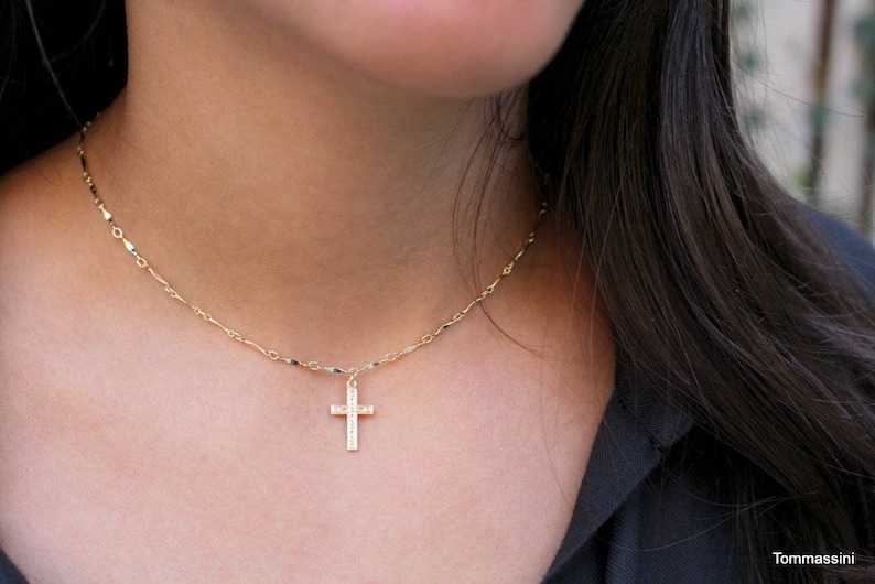 Tiny Beautiful Cross Necklace Dainty Cross Necklace Gold Etsy