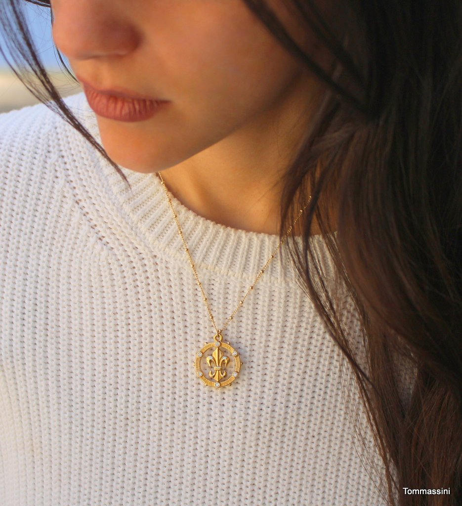 Fleur De Lis Pendant Necklace Medallion 