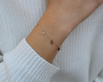 Cross Charm Bracelet - Religious Bracelet - Dangel Cross - Layered Hand Bracelet - Catholic Faith Jewelry - Hand Jewelry - Christmas Gift