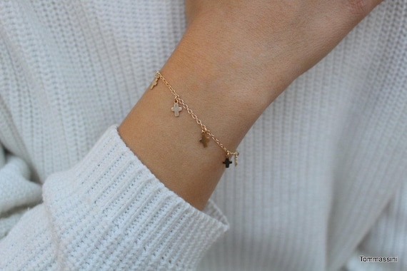 Dainty Cross Charm Bracelet Tiny Cross Bracelet Dangle Cross Charms Bracelet Layered Bracelet Delicate Charm Bracelet Dainty Cross Etsy UK