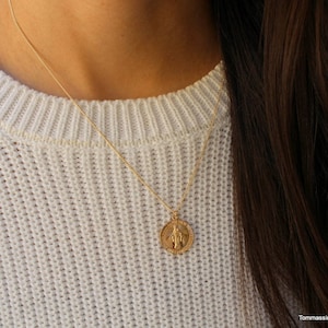 Virgin Mary Necklace, Coin Pendant Necklace, Medallion Necklace, Gold Coin Necklace, Layering Necklace, Miraculous Medal Necklace