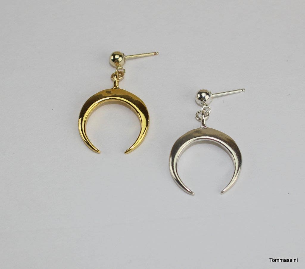 Crescent Moon Earrings, Moon Earrings, Double Horn Earrings
