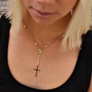 Rosary Necklace, Religious Necklace, Lariat Necklace, Y necklace, Mary Rosary, Dainty Rosary, Cross Necklace