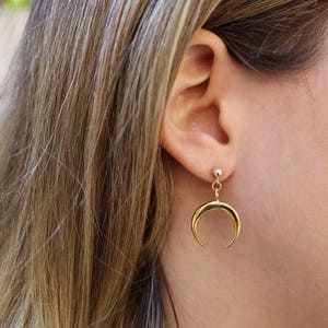 crescent moon earrings, Moon Earrings, Double horn earrings, upside down moon, tusk earrings, dangle moon earrings, gold moon earrings