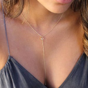 Chains Crystal Necklace, Delicate Necklace, Dainty Lariat Necklace, minimalist Y Necklace, Gift For Her, Long Y Necklace, lariat necklace