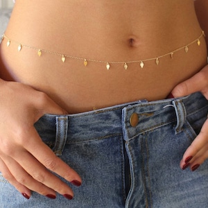 Body Necklace, Gold Body Chain, dangle charm belly chain, Bikini Chain, silver bally chain, Beach Jewelry, Boho Jewelry, waist chain,