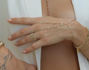 Gold Crystal Hand Chain Bracelet - Waterproof Ring Bracelet - Silver Finger Bracelet - Diamond Hand Bracelet - Dainty Hand Jewelry