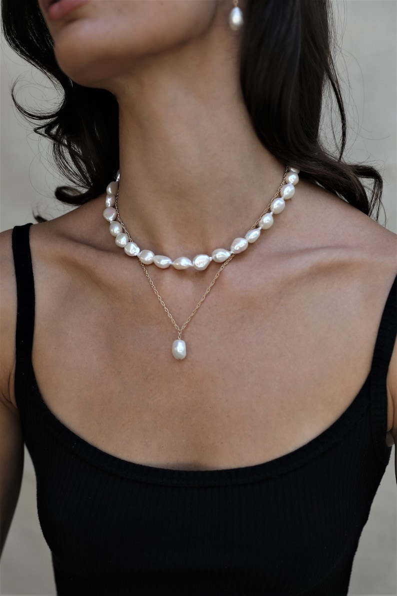 Chunky Pearl Necklace, Baroque Pearl Necklace, Pearl Choker, Pearl Collar Necklace, Large Baroque Freshwater Pearl Necklace, Big pearl image 10