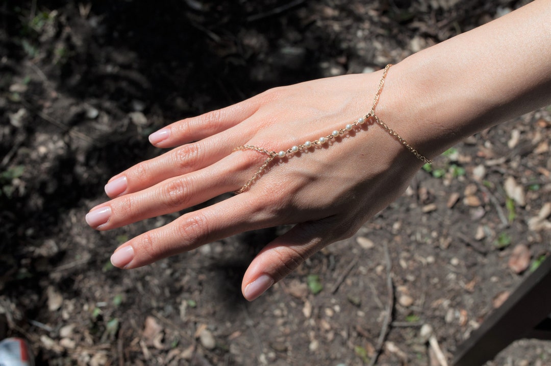 Bracciale Con Catena Per Dito In Stile Boho Con Perle Finto Oro - Gioiello Schiavo Elegante Per Donne E Ragazze - 3