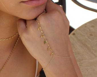 Pulseira de Corrente Dourada para Mão - Joia Boho para as Mãos - Pulseira Delicada com Anel - Pulseira com Pingente para os Dedos - À Prova D'água - Resistente à Oxidação