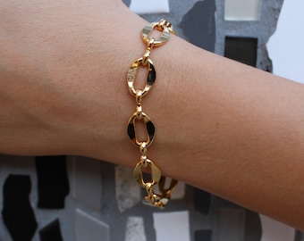 Pulsera de eslabones gruesos chapada en oro, cadena llamativa