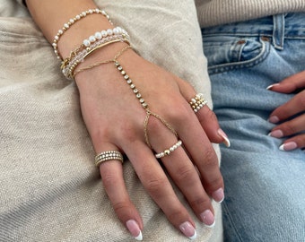 Hand chain Bracelet, Finger Bracelet, Hand Chain Ring Bracelet, Gold and Crystal Hand Finger Chain Bracelet, Silver Crystal Slave Chain,