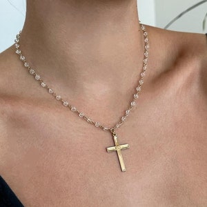 Cross Necklace, Cross Pendant Necklace, Crystal Beaded Cross Necklace, Layered Cross Necklace, Christian Jewelry, layering Gold Necklace