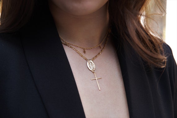 Kaufe Kreuz-Rosenkranz-Halskette, einfach Damenmode, Jungfrau