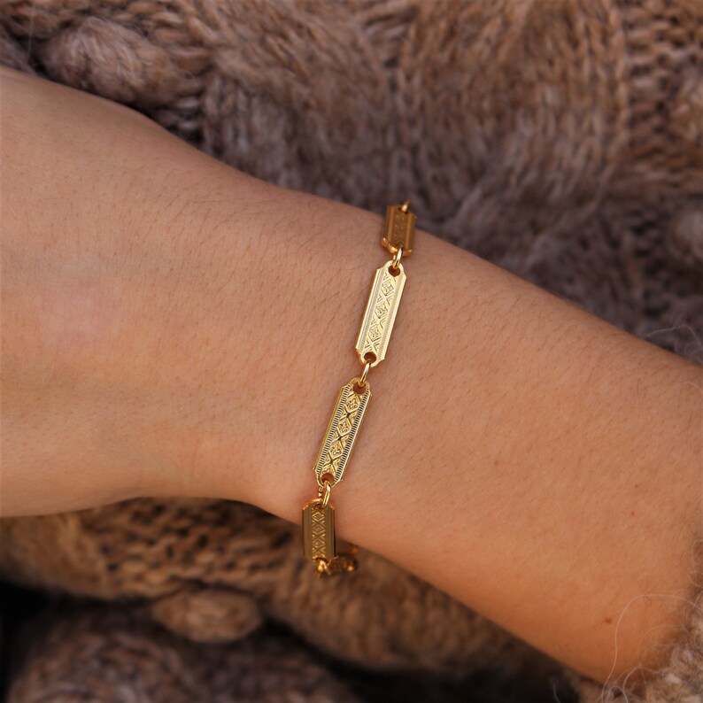 Bar Chain Bracelet Chunky Layering Bracelet Layered Bar Link Etsy UK