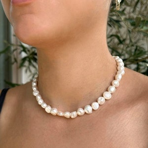 Chunky Pearl Necklace, Baroque Pearl Necklace, Pearl Choker, Pearl Collar Necklace, Large Baroque Freshwater Pearl Necklace, Big pearl image 6