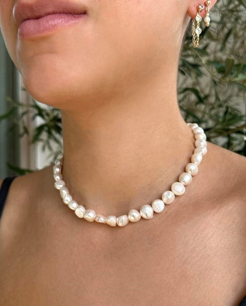 Chunky Pearl Necklace, Baroque Pearl Necklace, Pearl Choker, Pearl Collar Necklace, Large Baroque Freshwater Pearl Necklace, Big pearl image 6