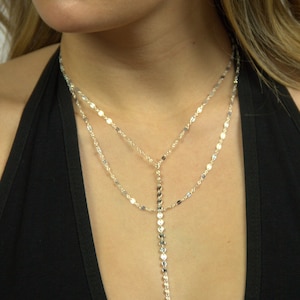 Kettingen, Y-ketting, lariatketting, lariatketting, Cameron Diaz-ketting, sterlingzilver, sierlijke y-ketting, minimale ketting,