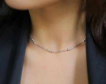 Dainty Beaded 14K Gold Filled Necklace, Minimalist Layering Chain