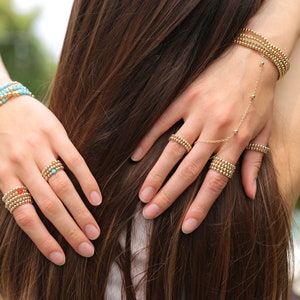 Stretch Real 14K Gold Filled Bead Ring, Stackable Beaded Rings,3mm Gold Beaded Ring, Stretch Stacking Ring, Elastic Ring, Gold Ball Ring