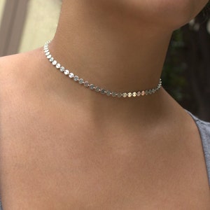 STATEMENT CHOKER, silver Choker Necklace, Dainty Choker, silver disc choker necklace, Minimalist choker, layering necklace, delicate choker