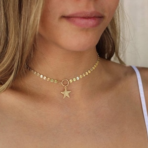 star choker, disc necklace choker with star, Dainty Star Necklace, choker necklace, Boho Choker Necklace, statement star choker,