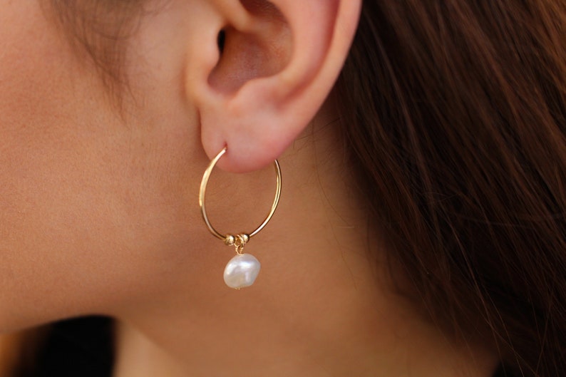 Baroque Pearl Hoops Earrings Pearl Earrings Pearl Hoops Earrings Gold Pearl Hoops Dainty pearl Hoops Earrings Summer Earring image 6