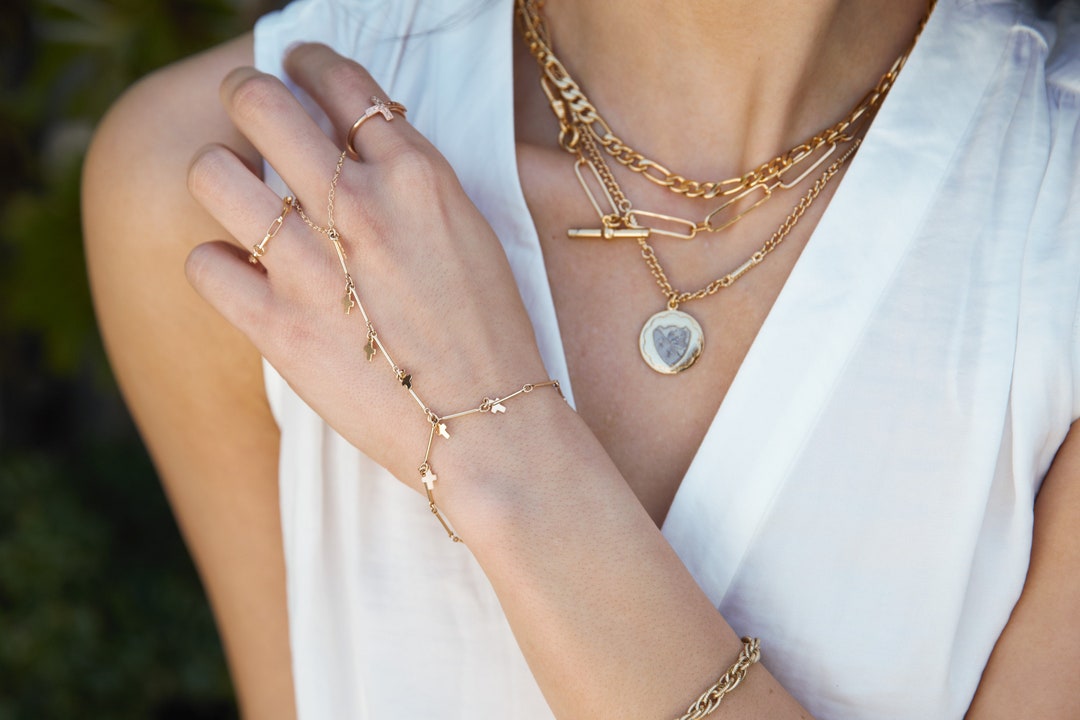 Dainty Ring Bracelet Hand Chain Bracelet Cross Finger Ring Bracelet