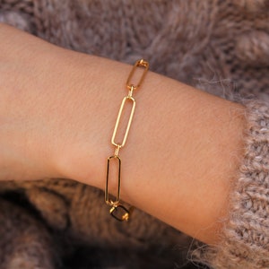 Paperclip Chain Bracelet, Gold Link Bracelet, Layering bracelet, Chunky Chain Link Bracelet, Gold Chain Bracelet, Rectangle Link Chain