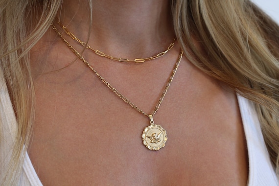 Love Angel Charm Necklace - Cupid Coin Medallion - Cherub Pendant - 14K Gold Filld or Silver Chain - Valentines Day - Gift 4 Love