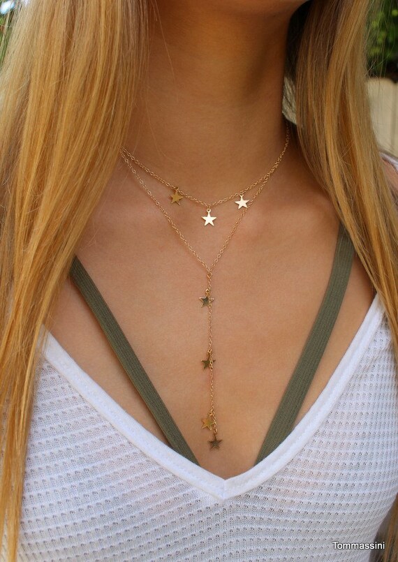 Y Necklace Star Y Necklace Gold or Silver Star Y Necklace