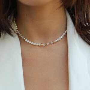 Freshwater Pearl Choker, Dainty Crystal Pearl Necklace, Beaded pearl Choker, Wedding Jewelry, Pearl Choker, Gold Layered Pearl Choker