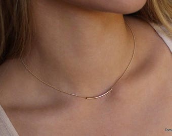 Tube necklace | Gold Filled Tube Necklace |  Layering Necklace | Dainty tube necklace | Curved bar necklace | Delicate gold tube necklaces