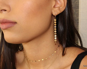 disc earrings, drop earrings, Coin drop Earrings, Drop Earrings, Dangling Earrings, long earrings, Long Gold Dangle Earring,