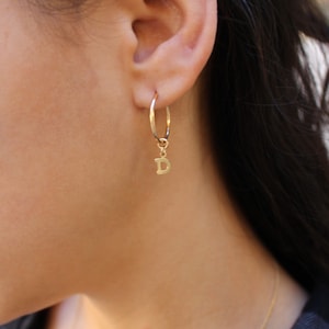 Initial Hoop Earring, gold hoop earring, letter hoops, Alphabet Earrings, Initial Charm Earrings, Silver hoops, Stacking earrings, Stacking