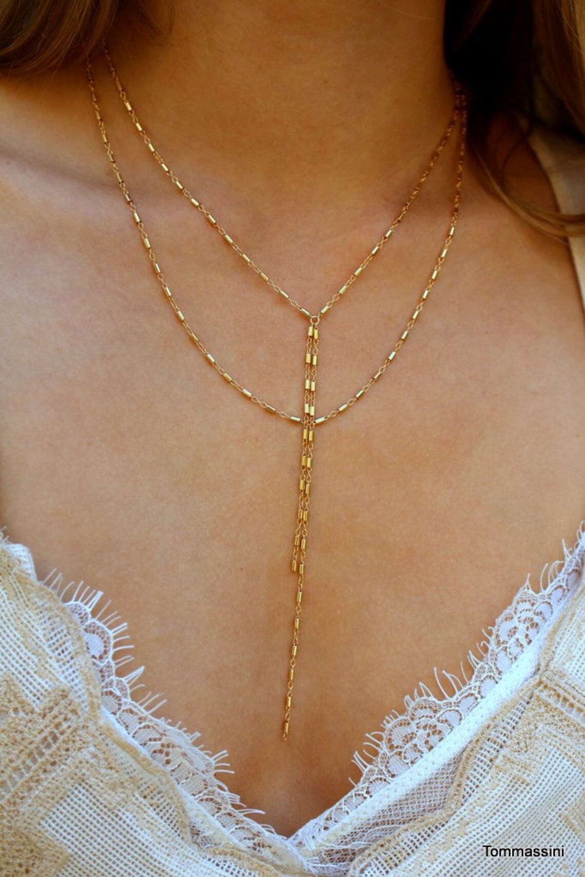 Y Necklace Lariat Necklace Double Strand Lariat Necklace Etsy