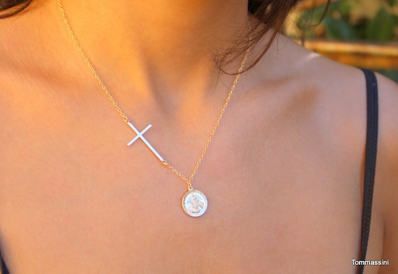 Tommassini Jewelry Sideways Cross & Virgin Mary ネックレス Cross Necklace * Sideways Cross * Virgin Mary Charm Necklace
