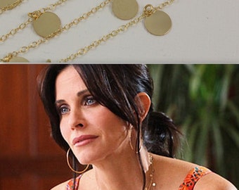 Dainty Necklace, Gold Filled Necklace, Discs Long Gold Necklace, Disc Necklace, Coin Necklace, Courtney Cox Cougar Town Necklace, Bridesmaid