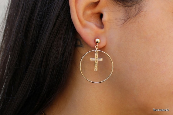 Circle sale cross earrings