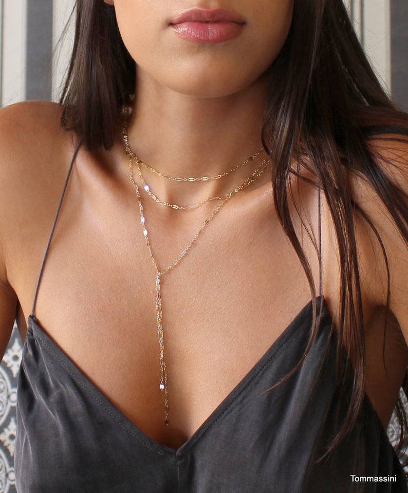 Y necklace, lariat necklace, Triple strand lariat necklace, Cameron Diaz necklace, sterling silver, dainty y necklace, minimal necklace, image 1