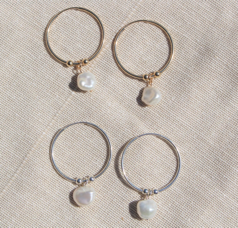 Baroque Pearl Hoops Earrings Pearl Earrings Pearl Hoops Earrings Gold Pearl Hoops Dainty pearl Hoops Earrings Summer Earring image 3