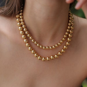8mm Beaded Necklace, Gold bead Stretch Choker, Chunky Beaded Necklace, Ball Bead Choker, Gold filled Silver ball necklace, Layering necklace