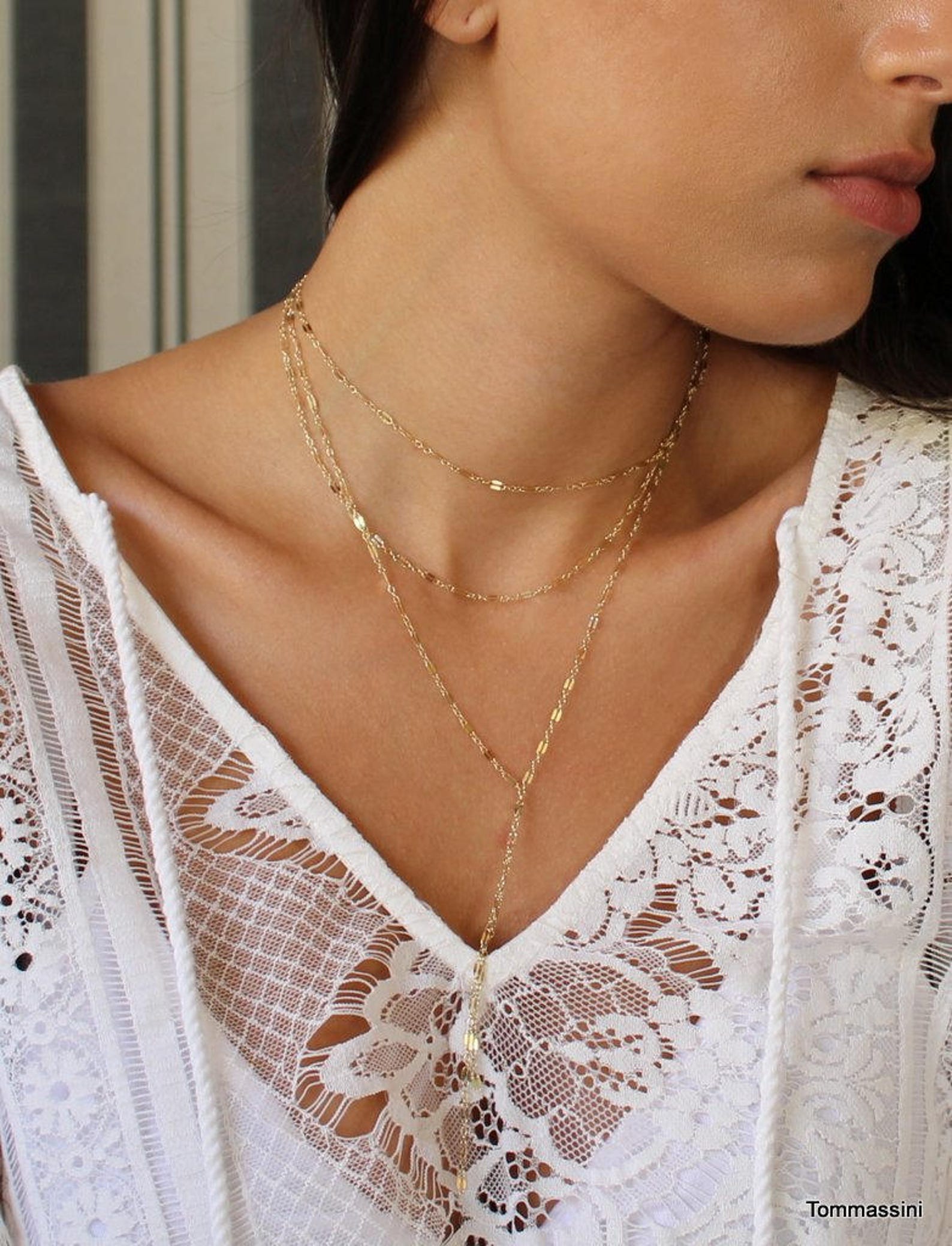 Y Necklace Lariat Necklace Triple Strand Lariat Necklace Etsy