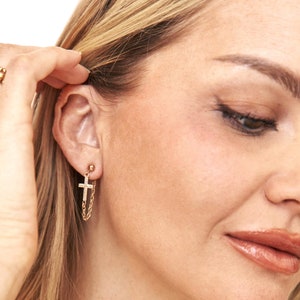 Cross Earrings, Push Back Cross Earrings, Layered Dangle Drop Earrings, Stacking Earrings, Layered Chain Earrings, Stack Earrings,